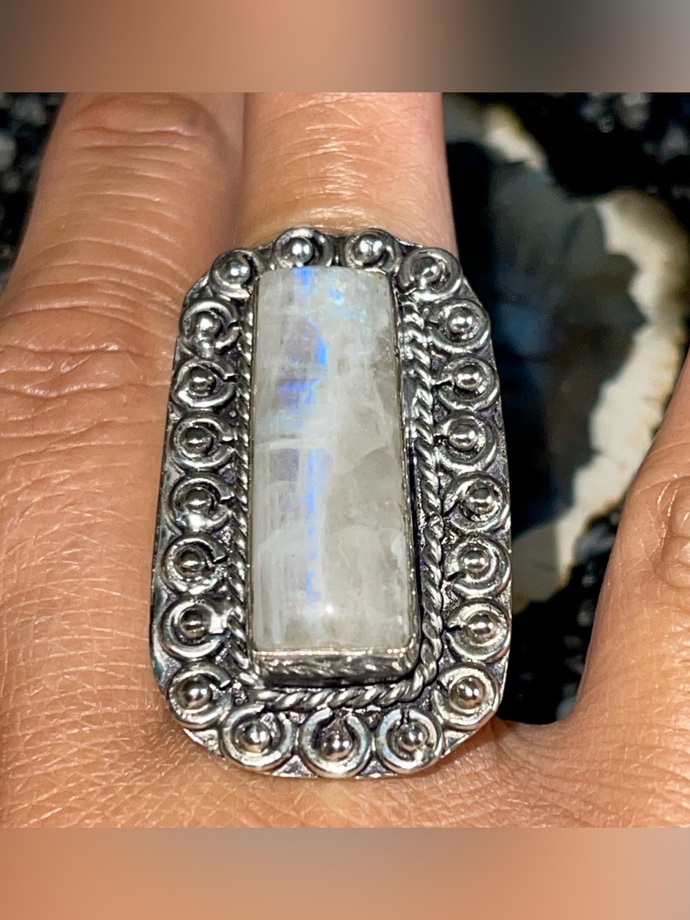 Rainbow Moonstone Ring Size 7